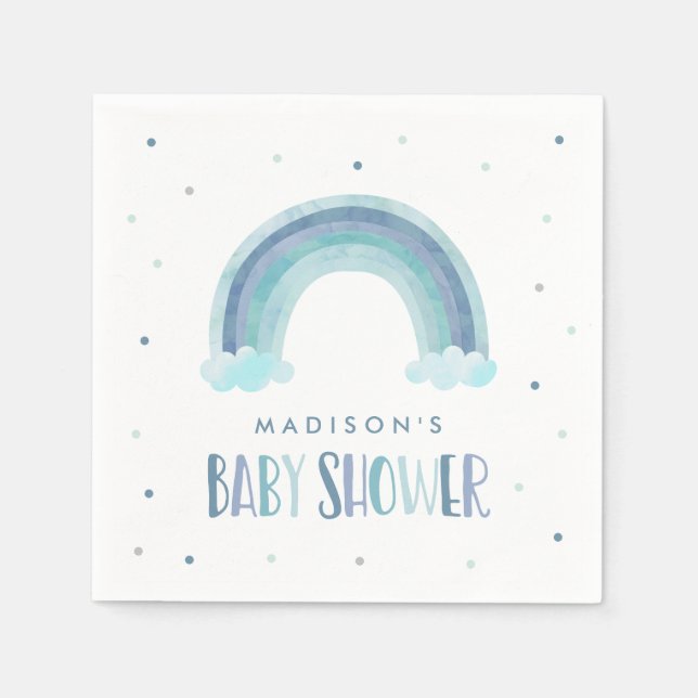 Blue Watercolor Rainbow Baby Dusche Serviette (Vorderseite)