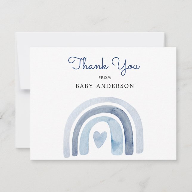 Blue Watercolor Rainbow Baby Dusche Vielen Dank (Vorderseite)