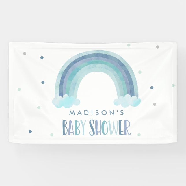 Blue Watercolor Rainbow Baby Dusche Willkommen Banner (Horizontal)
