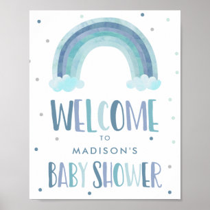 Blue Watercolor Rainbow Baby Dusche Willkommen Poster