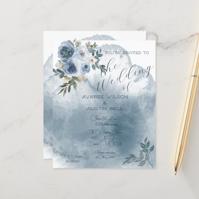 Blue Watercolor-Rose (Vorderseite/Rückseite Beispiel)