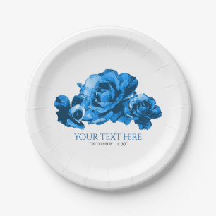 Blue Watercolor Rose Elegante Hochzeit Pappteller
