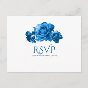 Blue Watercolor Rose Elegante Wedding UAWG Einladungspostkarte