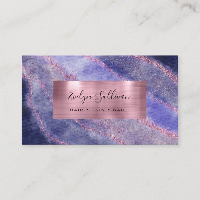 Blue Watercolor Rose Gold Fox Business Card Visitenkarte (Vorderseite)