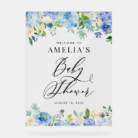 Blue Watercolor Rose und Hydrangea Babydusche