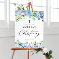 Blue Watercolor Rose und Hydrangea Christening