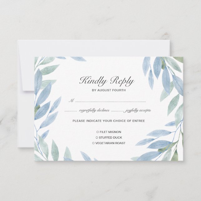 Blue Watercolor RSVP Card mit Wahlmöglichkeit Karte (Vorderseite)