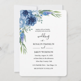 blue watercolor rustic wedding einladung