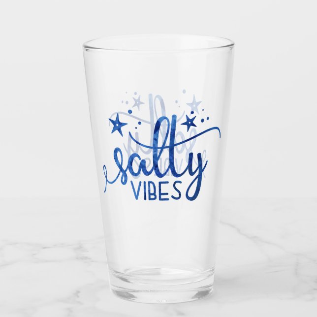 Blue Watercolor Salty Vibes Beach Pint Glas (Vorderseite)