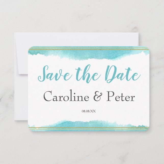 Blue Watercolor Save the Date Card (Vorderseite)