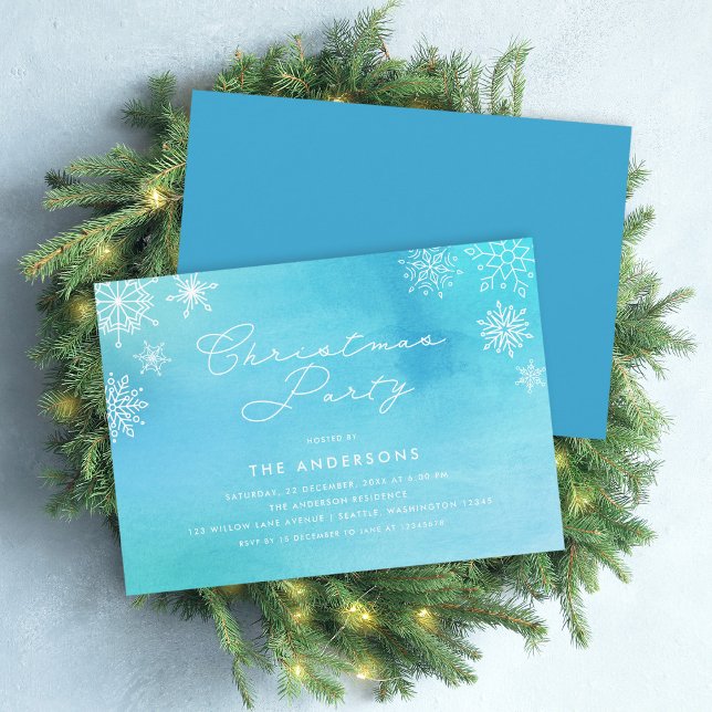 Blue Watercolor Schneeflocken Weihnachten Party Einladung (Von Creator hochgeladen)