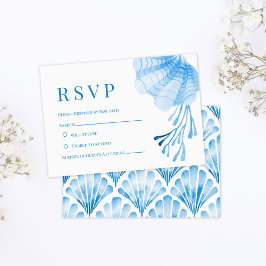 Blue Watercolor Seashell and Coral  RSVP Karte