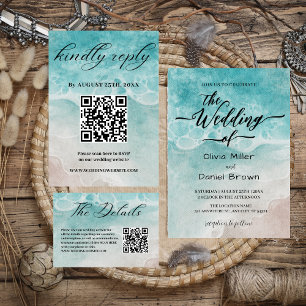 Blue Watercolor Shoreline Elegante Hochzeit im Oze Einladung