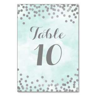Blue Watercolor Silver Confetti Tischnummer Cards