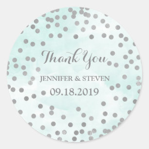 Blue Watercolor Silver Confetti Wedding Label Runder Aufkleber