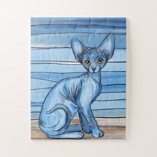 Blue Watercolor Sphynx Cat