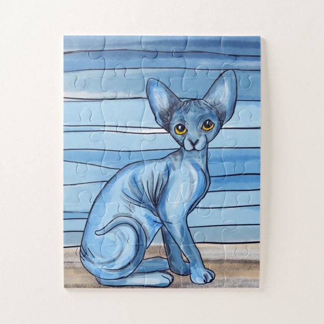 Blue Watercolor Sphynx Cat (Vertikal)