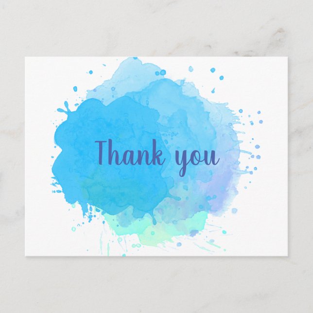 Blue Watercolor Splash Business Vielen Dank Postkarte (Vorderseite)