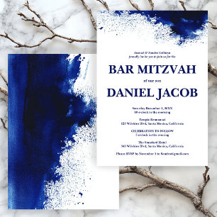 Blue Watercolor Splash Custom BAR BAT MITZVAH Einladung