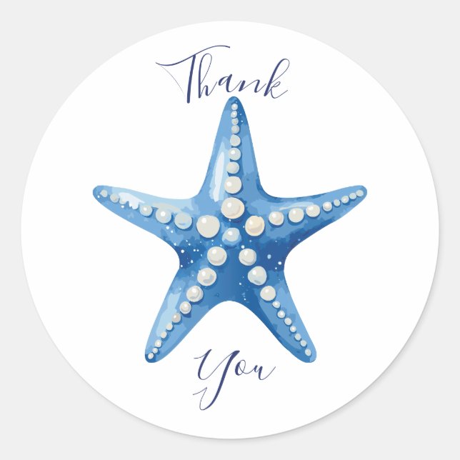 Blue Watercolor Starfish Danke Runder Aufkleber (Vorderseite)
