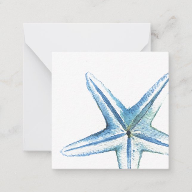Blue Watercolor Starfish Mini-Karte Mitteilungskarte (Vorderseite)