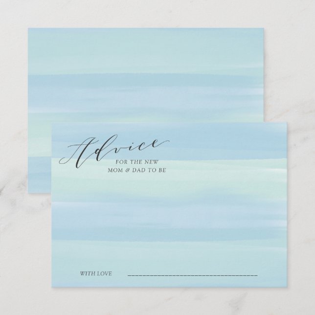 Blue Watercolor Streifen Advice Card Babydusche Einladung (Vorne/Hinten)