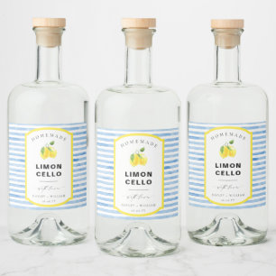 Blue Watercolor Streifen Limoncello Gefallen Alkoholflaschenetikett