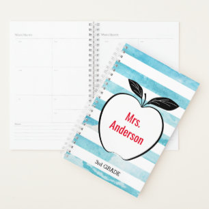 Blue Watercolor Stripes et Apple pour enseignant