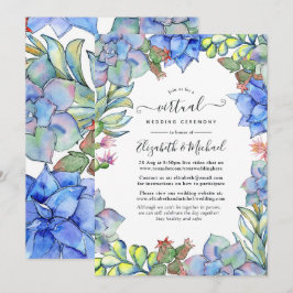 Blue Watercolor Succulents Online Virtual Wedding Einladung