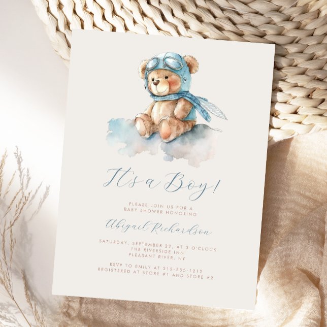 Blue Watercolor Teddy Bear Boy Baby Dusche Postkarte (Von Creator hochgeladen)