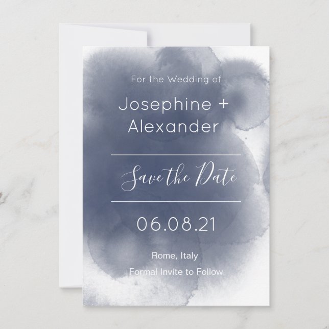 Blue Watercolor Theme Save The Date (Vorderseite)