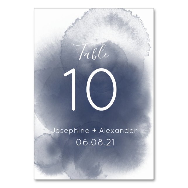 Blue Watercolor Theme Tischnummer (Vorderseite)