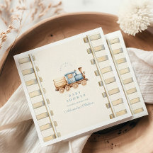 Blue Watercolor Train Baby Dusche