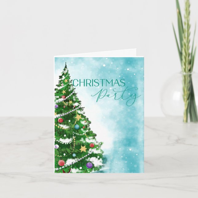 Blue Watercolor Tree Weihnachten Party Einladung (Vorderseite)