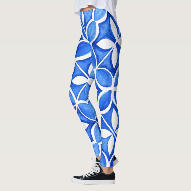 Blue Watercolor Tuscan Italienische Küche Leggings (Links)