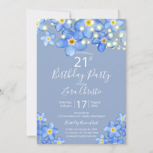 Blue Watercolor Vergessen-Me-Nots 21. Geburtstag P Einladung
