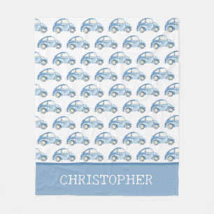 Blue Watercolor Vintag Retro Buggy Bug Car Fleecedecke