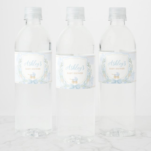 Blue Watercolor Wappen Baby Dusche (Flaschen)