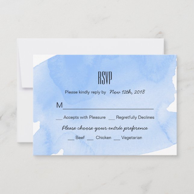 Blue Watercolor Wash Wedding RSVP Card (Vorderseite)