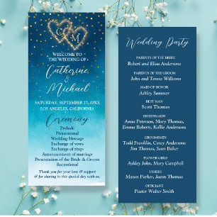 Blue Watercolor Waves mit Monogramm Hochzeit Programm