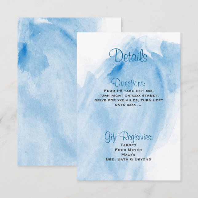 Blue Watercolor Wedding Detitation Card Einladung (Vorne/Hinten)