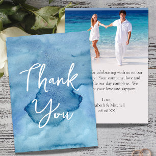 Blue Watercolor Wedding Foto Danke, Card Einladung