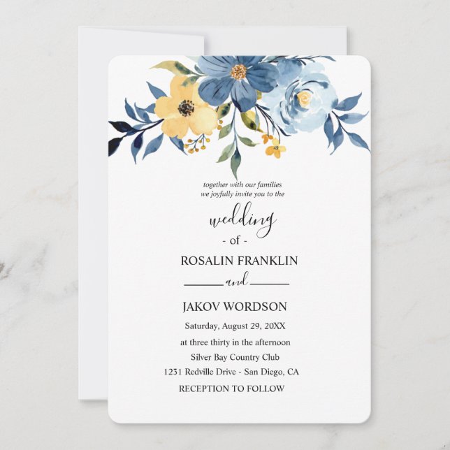 blue watercolor wedding Invitation Einladung (Vorderseite)