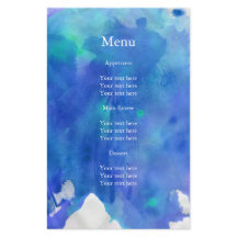 Blue Watercolor Wedding Menu