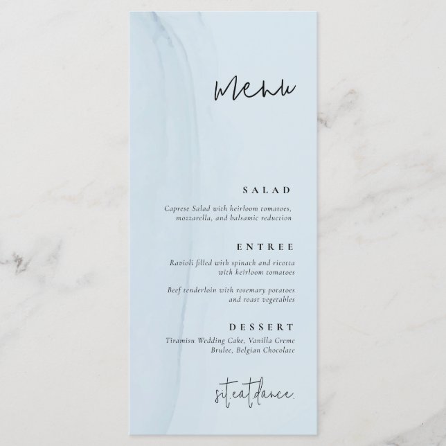 Blue Watercolor Wedding Menu Menükarte (Vorderseite)