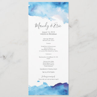 Blue Watercolor Wedding Program Card Menükarte