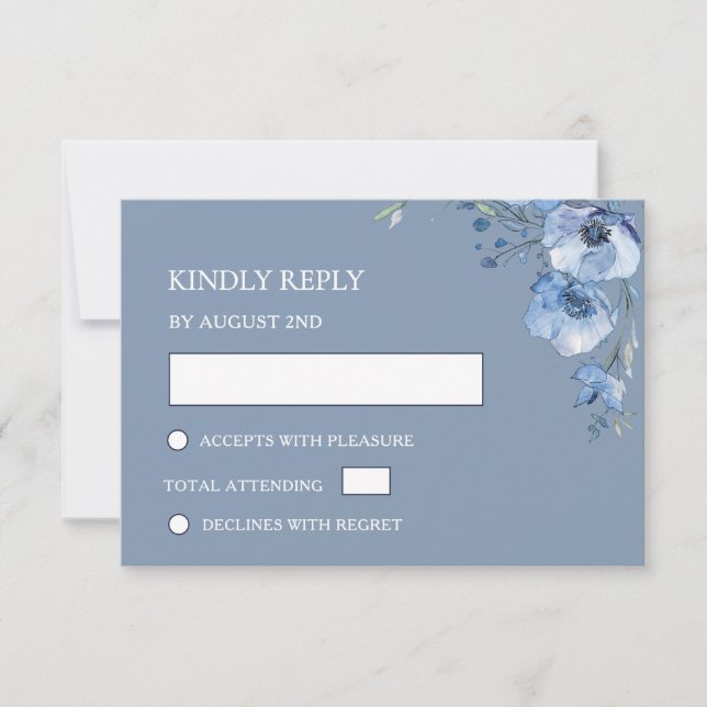 Blue Watercolor Wedding RSVP Karte (Vorderseite)