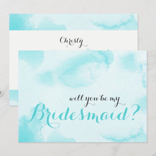 Blue Watercolor Werden Sie meine Bridesmaid Einladung (Vorne/Hinten)