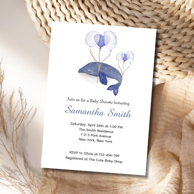 Blue Watercolor Whale Baby Dusche Einladung (Blue Whale Baby Shower Invitation)