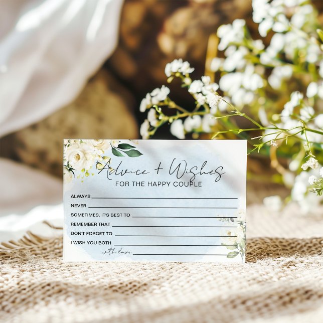 Blue Watercolor White Rose Ratschläge und Wünsche Begleitkarte (Von Creator hochgeladen)